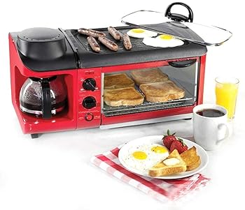 【中古】朝食機多機能3in1朝食用オーブン電子レンジ、ガラス蓋付き、家庭用多機能朝食用機械、9 Lオーブン、ノンスティックフライパン、600Mlコーヒーメ