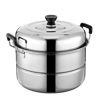 【中古】n/a 厚手のステンレス蒸し器、二層魚せいろ、まんとう蒸し器、二層スープ鍋