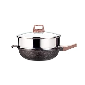 Rakuten - 【中古】n/a 麦飯石スチーマーノンスティックウォックパンフライパン家庭用オイルフリー誘導調理器、ガスストーブ(28CM)