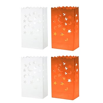 【中古】uxcell ホワイトペーパールミナリーバッグ 20個 星月のシェイプ 難燃性 ランタンキャンドルバッグ クリスマス 結婚式 誕生日パーティーの装飾用