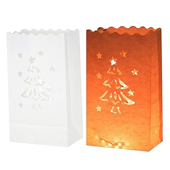 【中古】uxcell ホワイトペーパールミナリーバッグ 10個 クリスマスツリーのシェイプ 難燃性 ランタンキャンドルバッグ クリスマス 結婚式 誕生日パーテ