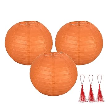 【中古】uxcell 3個 オレンジ色 丸い和紙ランタン8" 中国 和紙ランタンパーティー装飾 装飾用折りたた..