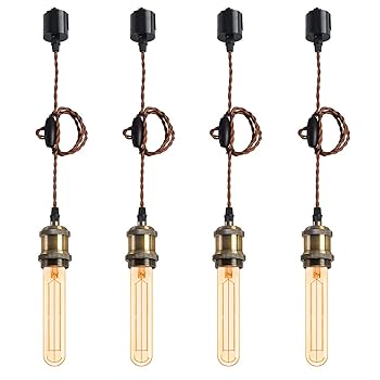 【中古】【未使用】LVWIT ペンダントライト E26口金 LED電球付き フィラメント電球 装飾器具 照明器具 配線ダクトレール用 天井照明 吊り下げ コード付き 100cm調節