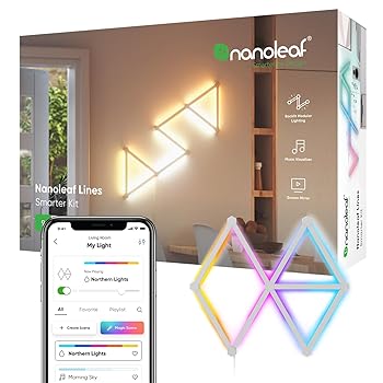 【中古】Nanoleaf(ナノリーフ) Lines 60° スターターパック 9本入り 簡単取付 1680万色 RGBCWマルチカラー スマートライト ゲーミングライト インテリア