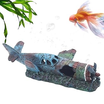 【中古】【未使用】水槽戦闘機装飾、戦闘機モデル | クリエイティブ戦闘機模型玩具,興味深い水中遺跡水族館用装飾水槽の装飾