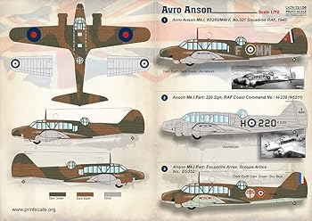 【中古】プリントスケール 72-156 1/72 アブロ アンソン