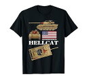 【中古】M18ヘルキャットWW2アメリカ駆逐戦車戦車図フラグ Tシャツ