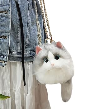 【中古】HIGHAWK 猫 リアル 本物そっくり ぬいぐるみ バッグ 女性 ショルダーバッグ ふわふわ プレゼント 猫好き 置物 癒しい ネコ 飾り（グレー・S）