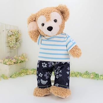 【中古】【未使用】cushu cush ダッフィー シェリーメイ 日本製 ぬいぐるみ用 着せ替え 洋服 コスチューム 水色ボーダー Tシャツ スマイリー柄 パンツ の2点セット