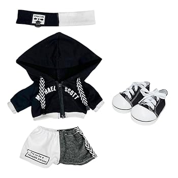 【中古】【未使用】niannyyhouse 40cm ぬいぐるみ 服 ルーズ ヘアバンド パーカー カラーブロックショーツ キャンバスシューズ 着せ替え 綿人形 アクセサ