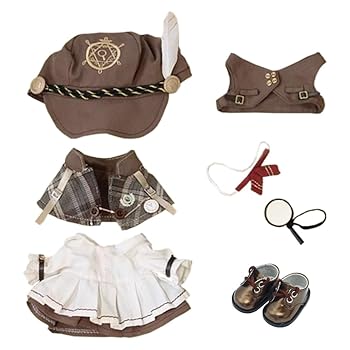 【中古】【未使用】niannyyhouse 20cm ぬいぐるみ 服 帽子 ショール ドレス ワイシャツ ズボン ベスト 蝶ネクタイ 靴 付属品 チェック柄のスーツ 綿人