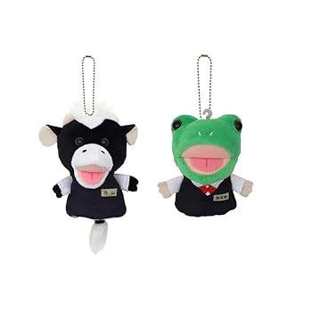 Rakuten - 【中古】【未使用】パペットマペット ぬいぐるみキーホルダー 店員のうしくん＆カエルくんセット