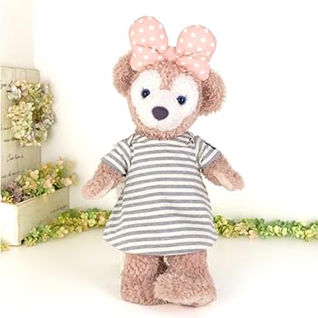 【中古】【未使用】cushu cush ダッフィー シェリーメイ ぬいぐるみ用 着せ替え 洋服 コスチューム グレーボーダー ワンピース リボン の2点セット cds269S