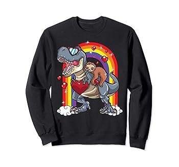 【中古】Sloth Riding T-Rex Valentines Day Trex Dinosaur Rainbow Gift トレーナー