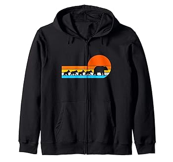 【中古】ママ・ベア 4匹の子グマのシルエット レトロスタイル サンセット ジップパーカー