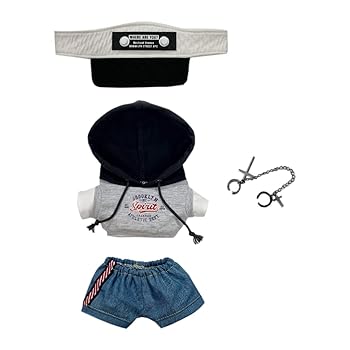 【中古】【未使用】niannyyhouse 20cm ぬいぐるみ 服 ルーズ 空のトップハット カラーブロックパーカー 半ズボン イヤークリップアクセサリー 綿人形 着せ