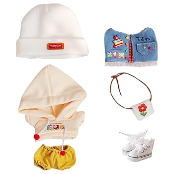 【中古】【未使用】niannyyhouse 15cm ぬいぐるみ 服 ストレッチ帽子 パーカー 半ズボン ベスト リュックサック 靴 綿人形 アクセサリー 着せ替え (15cm)