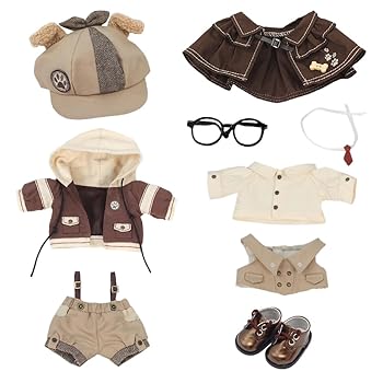 【中古】niannyyhouse 20cm ぬいぐるみ 服 帽子 パーカー オーバーオール ショール ネクタイ シャツ ベスト 靴 眼鏡 茶色の探偵スーツ 綿人