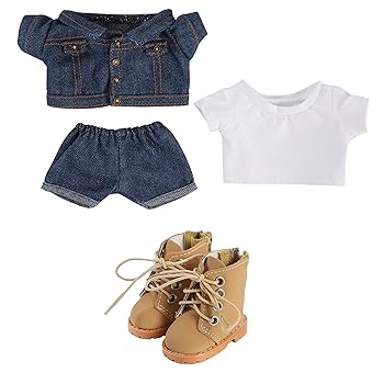 【中古】【未使用】AXLUCE ぬい服 ぬいぐるみ 服 20cm デニムジャケット ズボン Tシャツ ブーツ