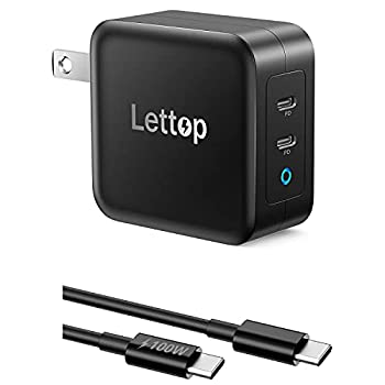 【中古】 PD 充電器 Lettop USB-C充電器 100W 【GaN 窒化ガリウム 採用 2ポート 折畳式 1m Type-Cケーブル付き PSE認証済】 Type C 急速充電器 iPhone