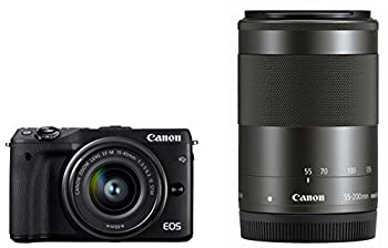 【中古】 Canon キャノン ミラーレス一眼カメラ EOS M3 ダブルズームキット (ブラック) EF-M15-45mm F3.5-6.3 IS STM EF-M55-200mm F4.5-6.3 IS STM 付属 EOSM3BK-WZ