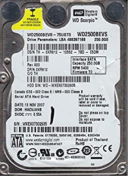 【中古】 wd2500bevs-75ust0?Western Digital 250?GB 5400rpm SATA 1.5?Gbps 2.5インチScorpioハードドライブ