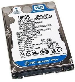 【中古】 Western Digital 2.5inch HDD 160GB SATA 9.5mm厚 512セクターモデル WD1600BEVT