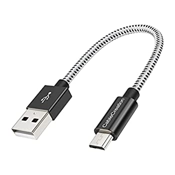 【中古】 Micro USBケーブル CableCreation 【2本セット】 USB 2.0 to Micro USB 高速充電 Micro B 編組ケーブル ブラック＆ホワイト 0.15m