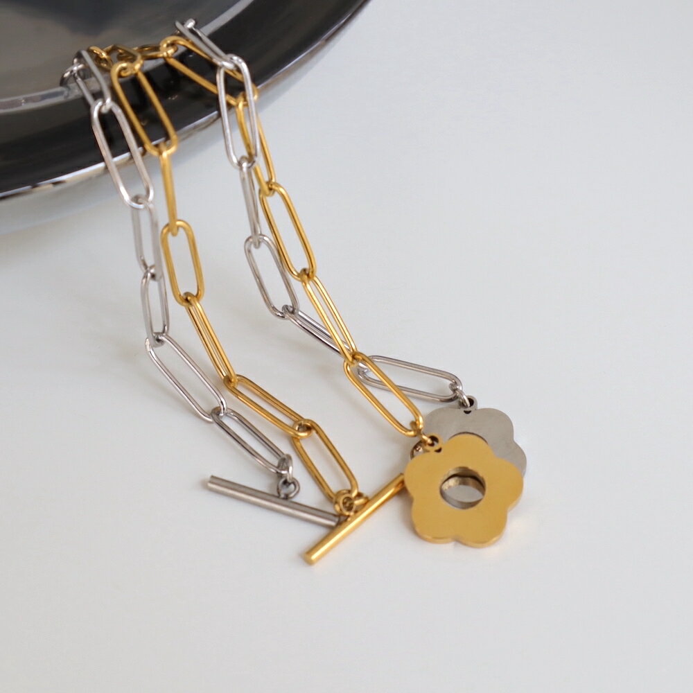 N062 ブレスレット サージルステンレス 金属アレルギー対応 シンプル チェーン 調整可能 簡単装着 付けっぱなし 錆びない シルバー ゴールド 花 フラワー...