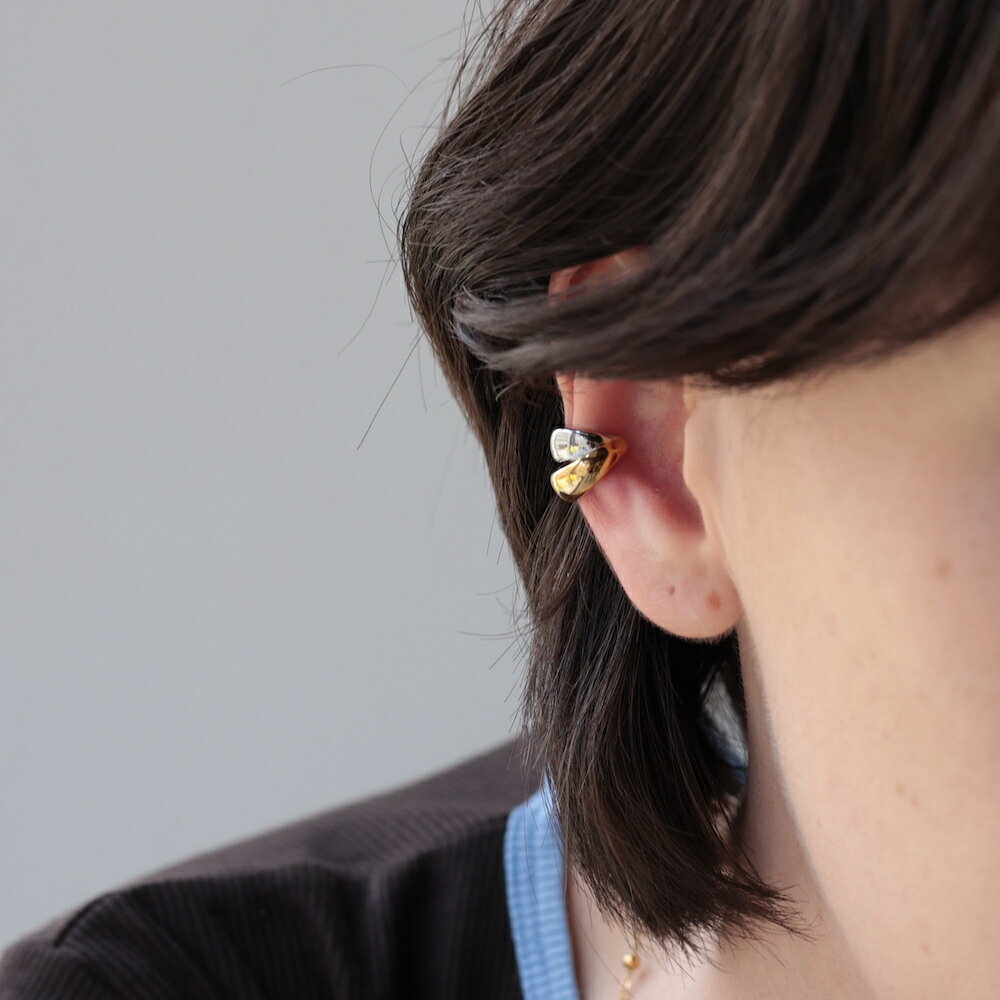 C060 イヤーカフ バイカラー ステンレス 金属アレルギー対応 ぷっくり ゴールド シンプル おしゃれ 個性 イヤカフ イヤーカフス ギフト プレゼント 女性...