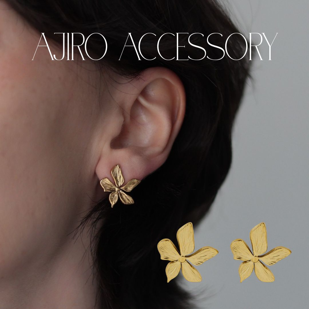 P037 ピアス イヤリング 花 フラワー ゴールド ステンレス クラシカル アレルギー対応 ギフト プレゼント シンプル オフィス ajiro