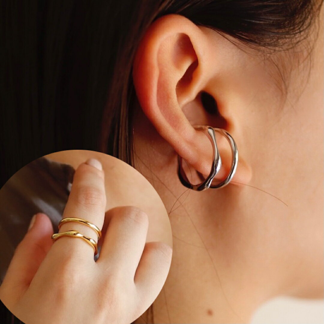 C077 イヤーカフ 高純度シルバー イヤカフ リング 2way silver925 シンプル 片耳 大振り イヤーカフス イヤリング シルバー ゴールド ギフ...