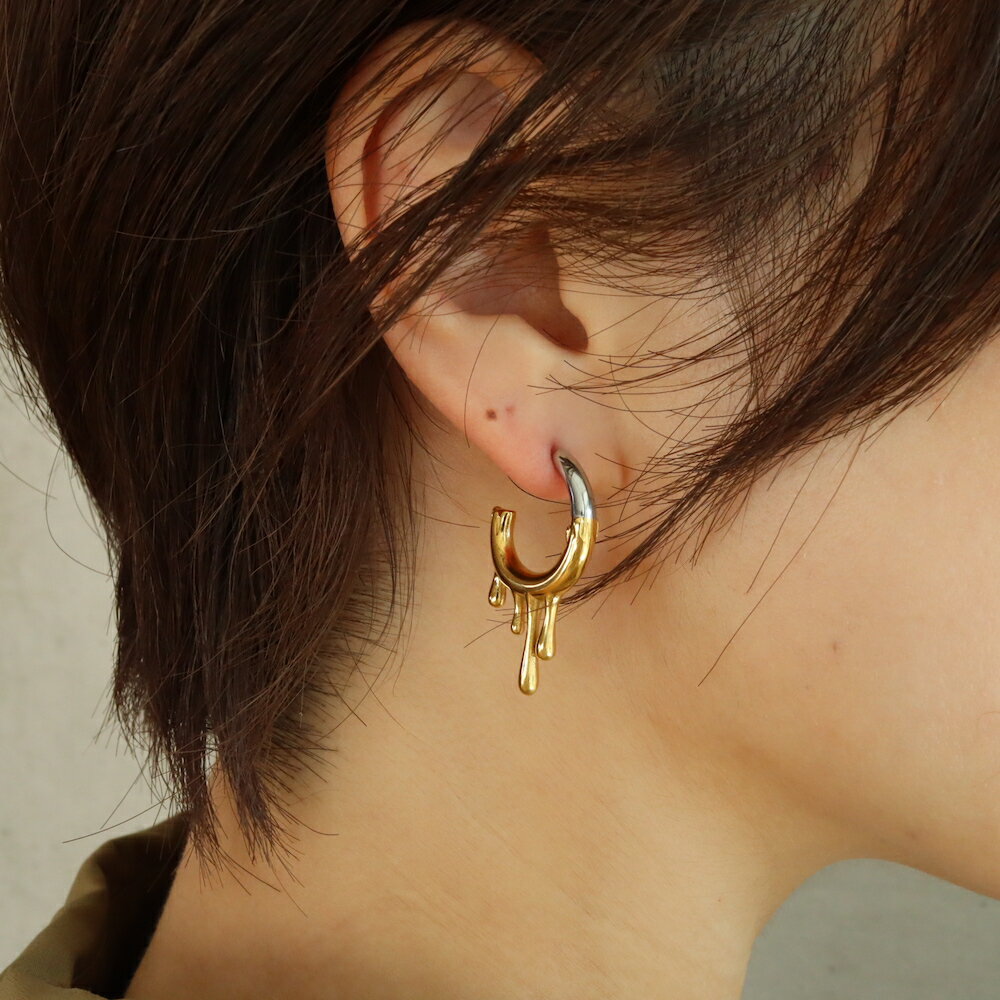 P118 サージカルステンレス バイカラー フープ フープピアス ステンレス ユニーク シルバー ゴールド ピアス アレルギー対応 ギフト プレゼント ajir...