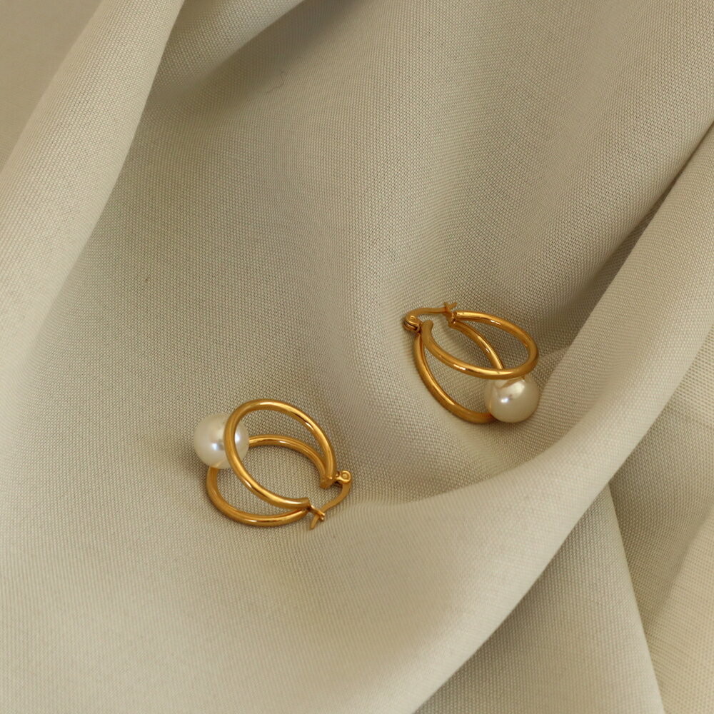 P217 ピアス 金属アレルギー ステンレス ゴールド パール 大振り フープ フープピアス アレルギー対応 ギフト プレゼント シンプル カジュアル ジュエリ...