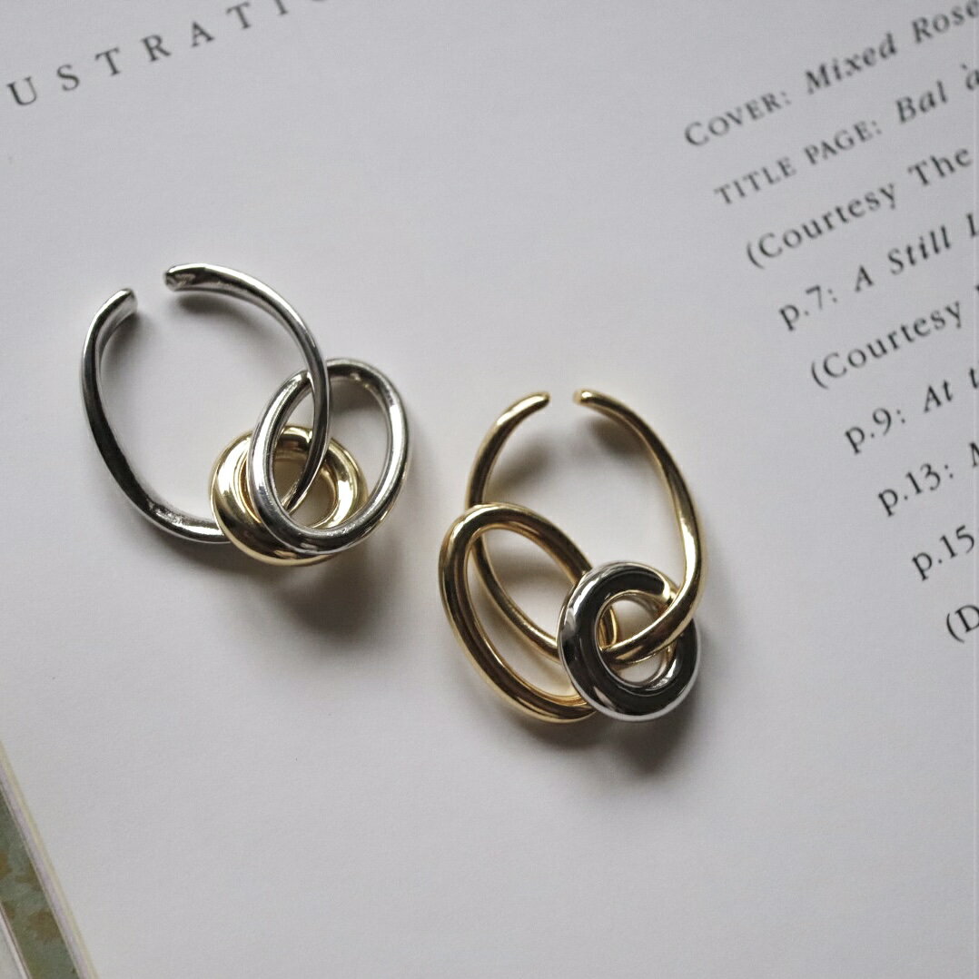 C129　イヤーカフ　イヤカフ　イヤーカフス　大振り　イヤリング 　バイカラー　ゴールド　シルバー　ギフト　プレゼント　女性　レディース　ユニーク　フリーサイズ　ajiro EY szyのサムネイル