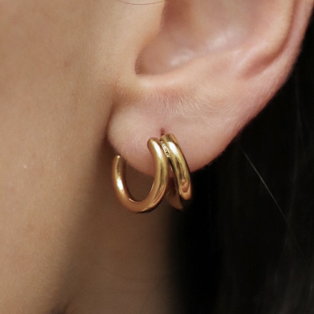 P047 ピアス サージカルステンレス 金属アレルギー対応 フープ ダブル デザイン 個性 おしゃれ キャッチレス キャッチ要らない カジュアル メンズライク ...