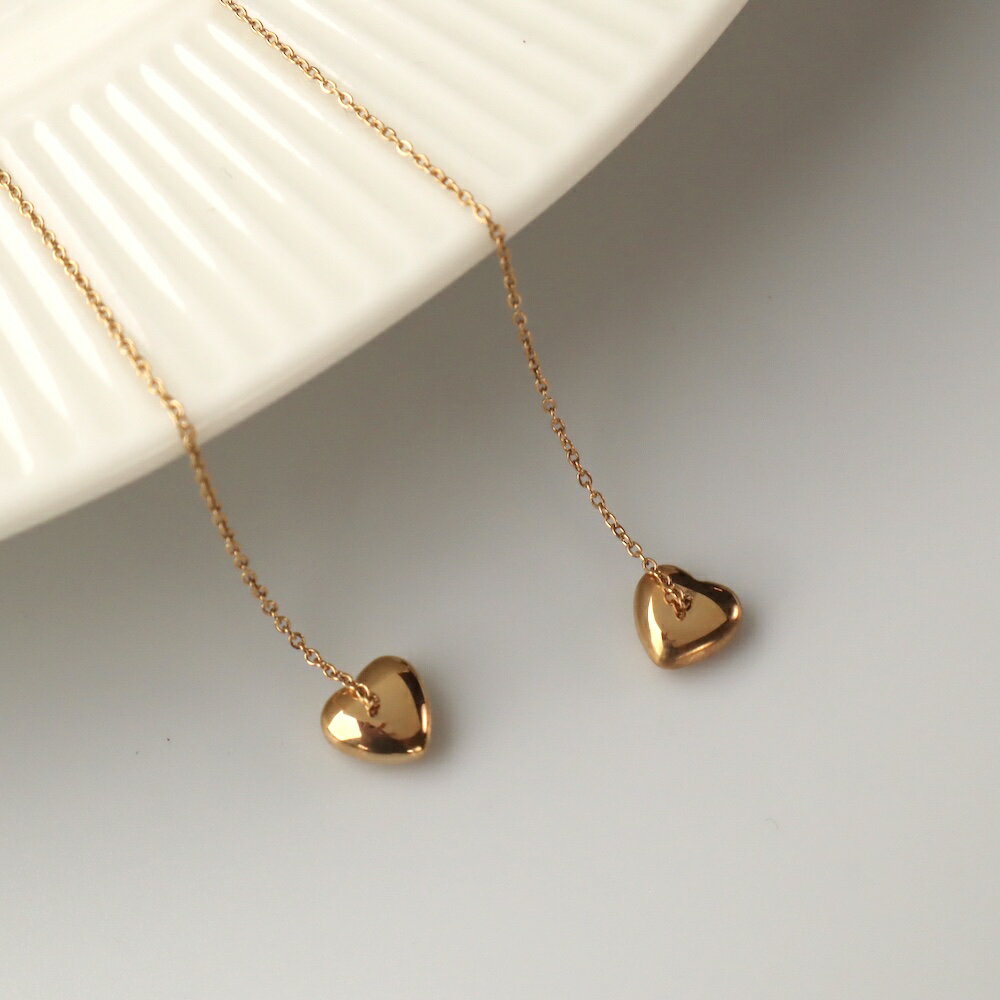P050 サージカルステンレス ゴールド ハート ピアス チェーン デザイン ステンレス ピアス アレルギー対応 カジュアル ギフト プレゼント ジュエリー a...