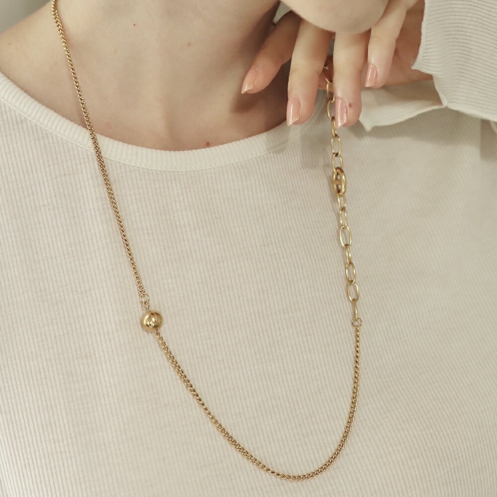 【初売りSALE 1点より20％OFF！ 3278円→2622円】N174 ネックレス　ロング　ダブルチェーン　ボール　サージカルステンレス　ステンレス316L　シンプル　 ゴールド　レディース　女性　ギフト　プレゼント　デイリー　アレルギー対応　金アレ対応 ajiro　accessory 5qz のサムネイル