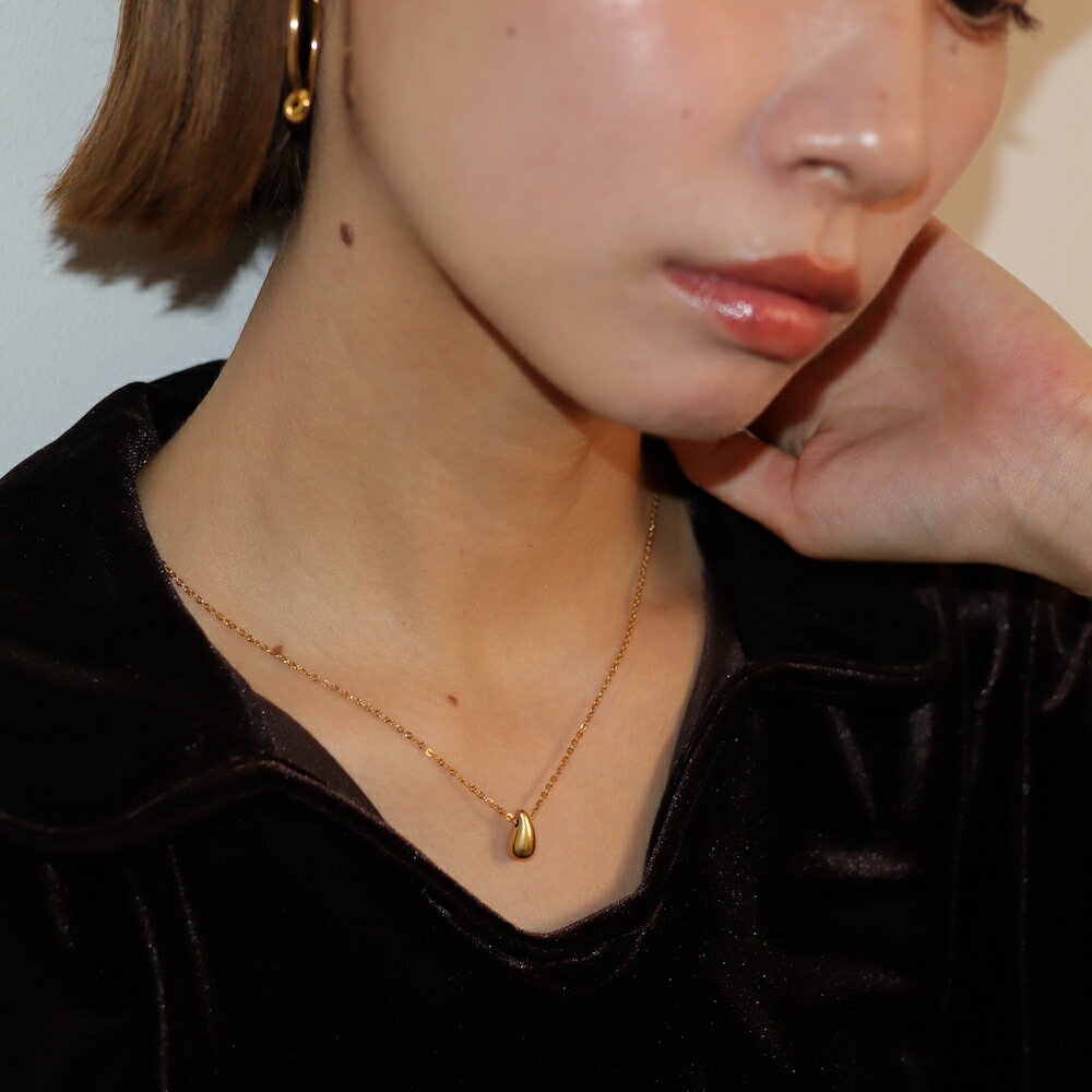 N146　ネックレス　ステンレス 　金属アレルギー対応　ドロップ　雫　チェーン 華奢　シンプル　オフィス　おしゃれ　レディース　女性　ギフト　プレゼント　デイリー　ゴールド　ジュエリー　ajiroのサムネイル