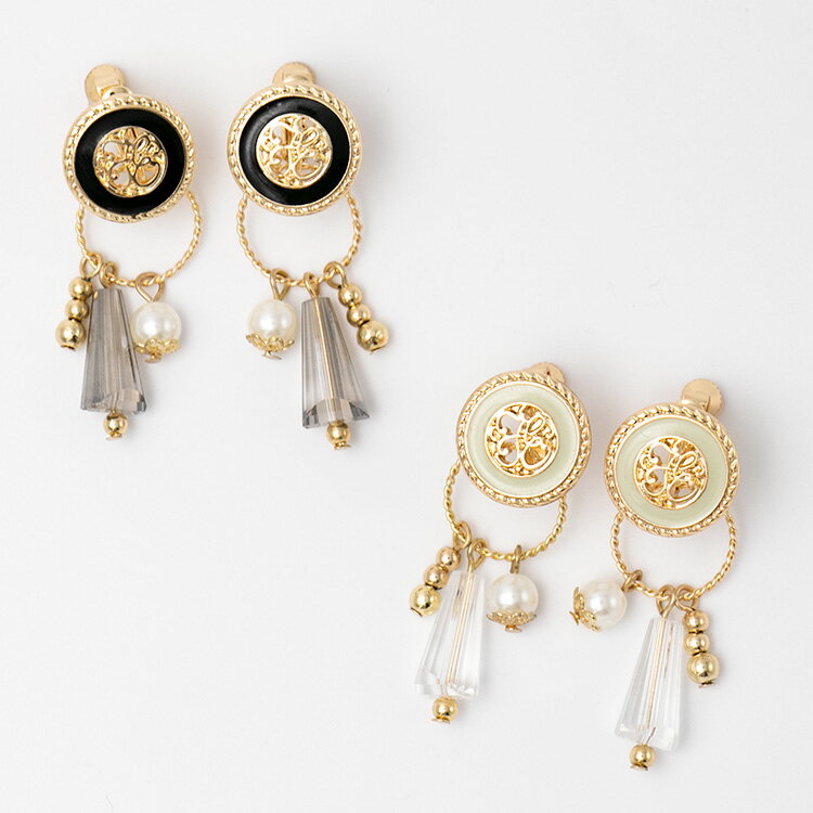 ピアス イヤリング エナメルボタン ビジュー飾り揺れ ニッケルフリー チタンポストアクセサリー 大人 カジュアル キレイめ 上品 プレゼント ギフト