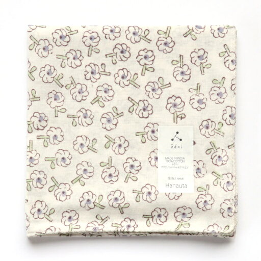 admi(アドゥミ) バンダナ Hanauta 02 (白地/パープル) 60×60cm 大判 ハンカチ コットン インド綿 木版プリント レディース おしゃれ かわいい プレゼント ギフト プチギフト admi(アドゥミ) バンダナ Hanauta 02 (白地/パープル) 60×60cm 大判 ハンカチ コットン インド綿 木版プリント レディース おしゃれ かわいい プレゼント ギフト プチギフト