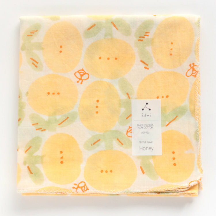 admi(アドゥミ) バンダナ Honey 01 (イエロー) 60×60cm 大判 ハンカチ コットン インド綿 木版プリント プレゼント ギフト レディース おしゃれ かわいいのサムネイル