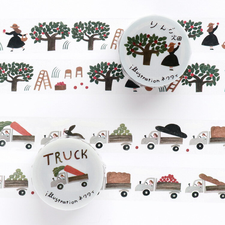 透明マスキングテープ ネクタイ [ りんご畑 / TRUCK ] cozyca products/表現社 マスキングテープ マステ masking tape 幅広 ステーショナリー おしゃれ レオレオニ プレゼント ギフト レディースのサムネイル