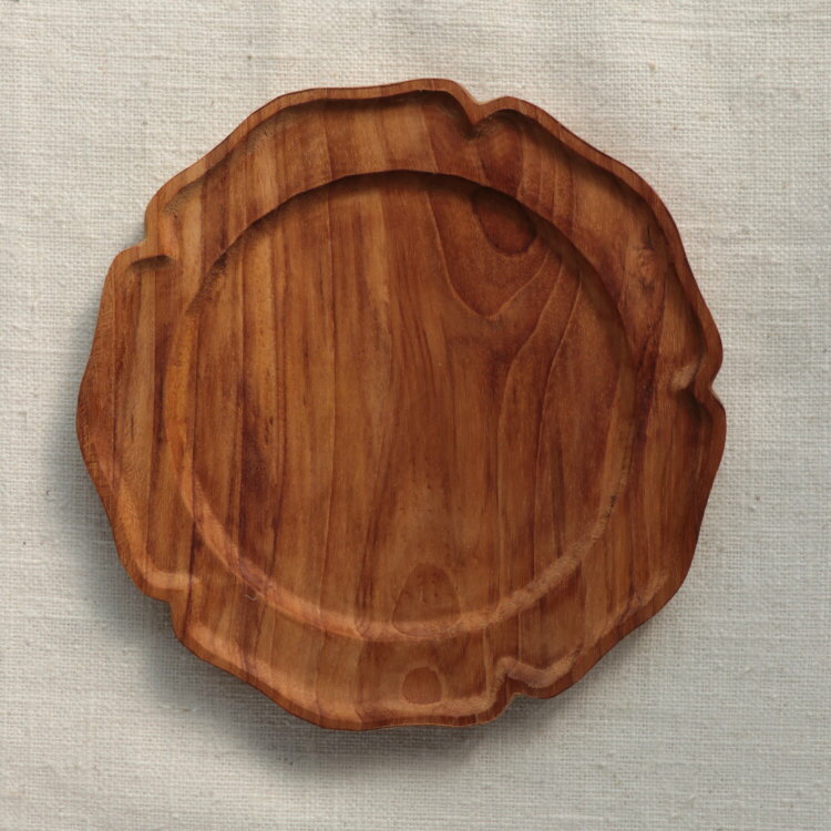 チーク 輪花 トレー 14cm 皿 プレート 花 天然木 木製 木 ウッド 食器 皿 器 木の器 トレー プレート おしゃれ かわいい