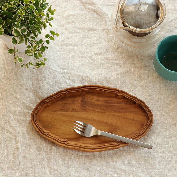 チーク オーバル レリーフリム プレート M /14×24cm オーバル プラター 花 天然木 木製 木 ウッド 食器 皿 器 木の器 トレー トレイ プレート おしゃれ かわいい ajisai-apt-10003228 ajisai APARTMENT サンプル画像2