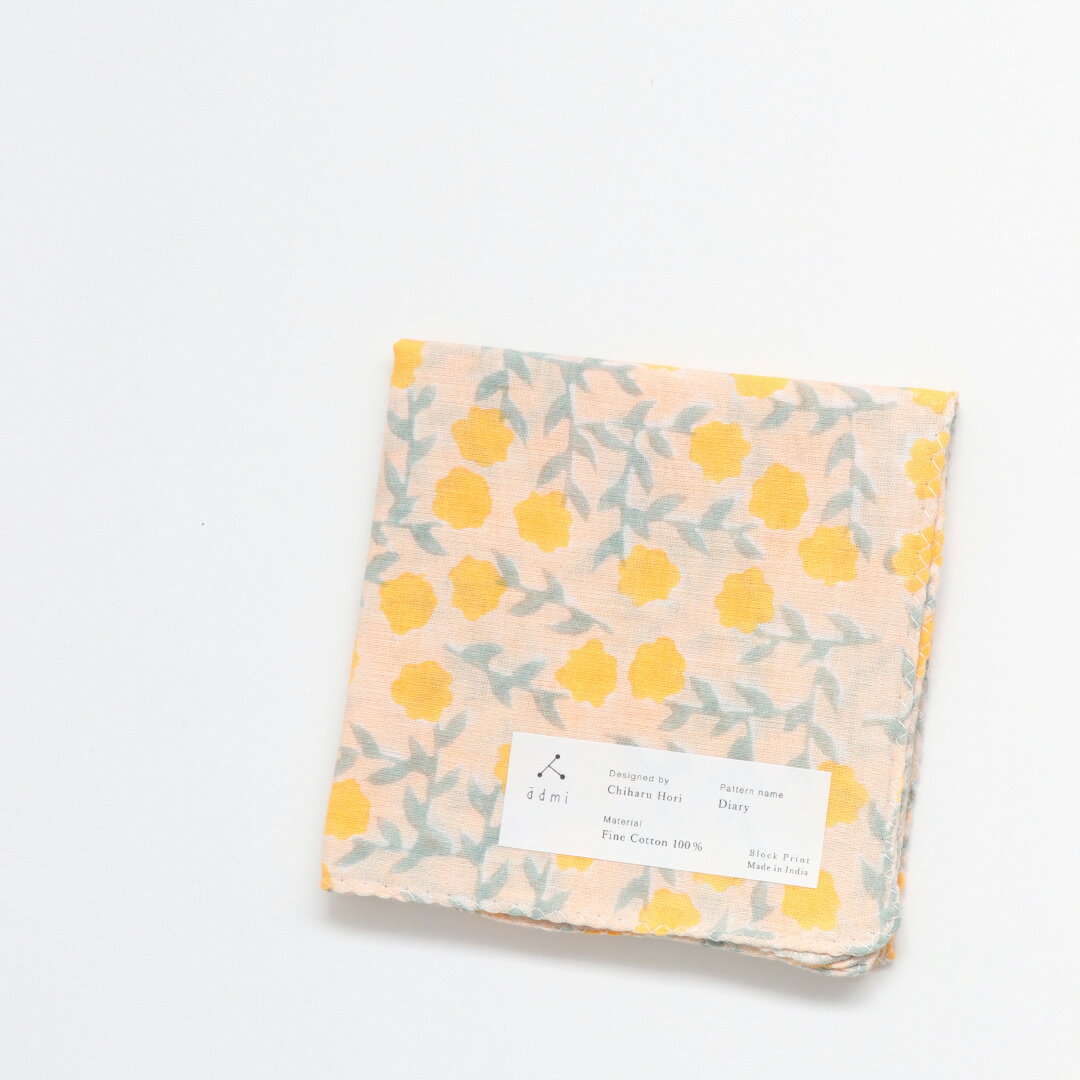 admi(アドゥミ) ハンカチ Diary 01 (イエロー) 45×45cm コットン インド綿 木版プリント レディース おしゃれ かわいい プレゼント ギフト プチギフト