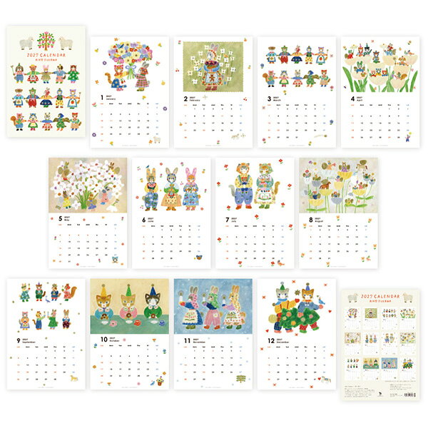2027 カレンダー Aiko Fukawa 布川 愛子 A4サイズ 日曜始まり cozyca products / 表現社 令和9年 2027年 おしゃれ プレゼント ギフト レディース イラスト (2)
