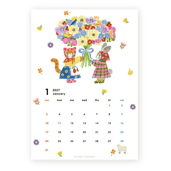 2027 カレンダー Aiko Fukawa 布川 愛子 A4サイズ 日曜始まり cozyca products / 表現社 令和9年 2027年 おしゃれ プレゼント ギフト レディース イラスト (3)
