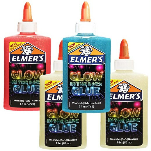 スライム作りに♪ Elmer 039 s (エルマーズ) 暗闇で光るグルー 液体のり 4本セット ナチュラル×2,ピンク×1,ブルー×1 各147mL（5オンス） スライム/スライミー Glow-in-the-Dark Liquid Glue