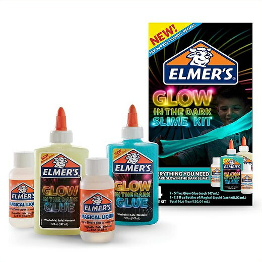 スライム作りが簡単に♪ Elmer's(エルマーズ) 暗闇で光る！スライム キット ブルー,ナチュラル 各147mL（5オンス）マジカルリキッド 2本付き エルマーズグルー/液体のり/セット/マジックリキッドのサムネイル